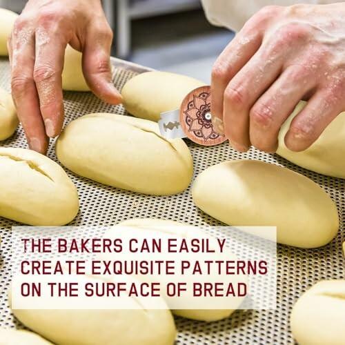 Baker scoring patterns on bread dough.