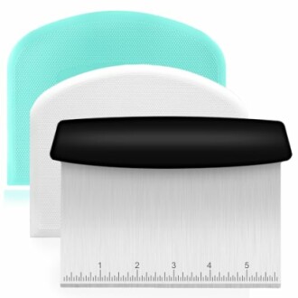Set of three dough scrapers with measurement markings.
