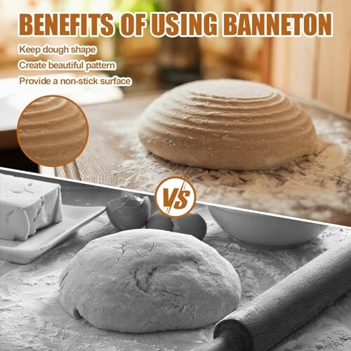 Comparison of dough with and without banneton, highlighting benefits.