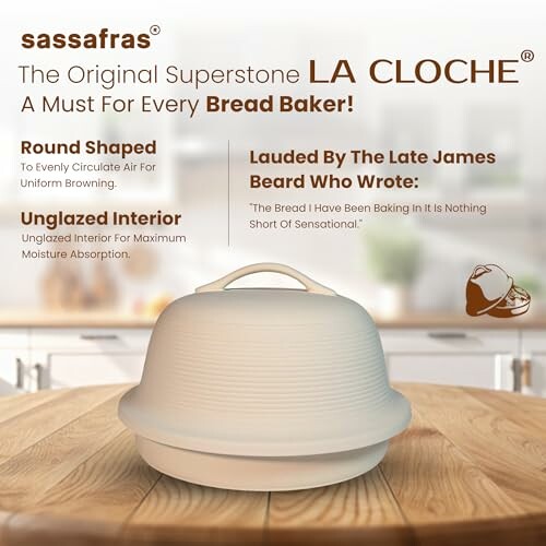 Superstone La Cloche bread baker with features highlighted.