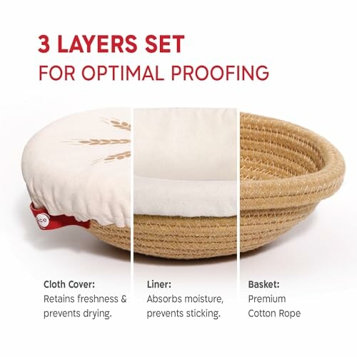 Bread proofing basket set with cloth cover, liner, and basket.