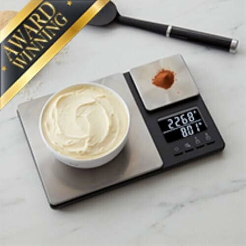 Digital kitchen scale with bowl and spoon
