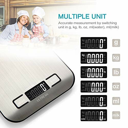 Digital kitchen scale with multiple unit options and family cooking.