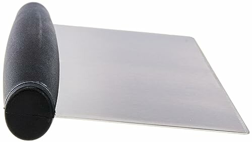Dough scraper with a black handle and metal blade