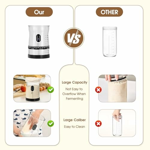 Comparison of two fermentation jars showing differences in capacity and ease of cleaning.