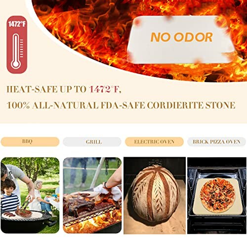 Heat-safe cordierite stone for BBQ, grill, electric oven, and brick pizza oven.