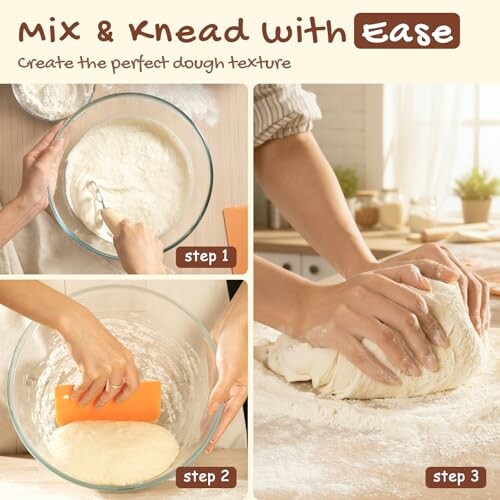 Three-step dough mixing and kneading process.