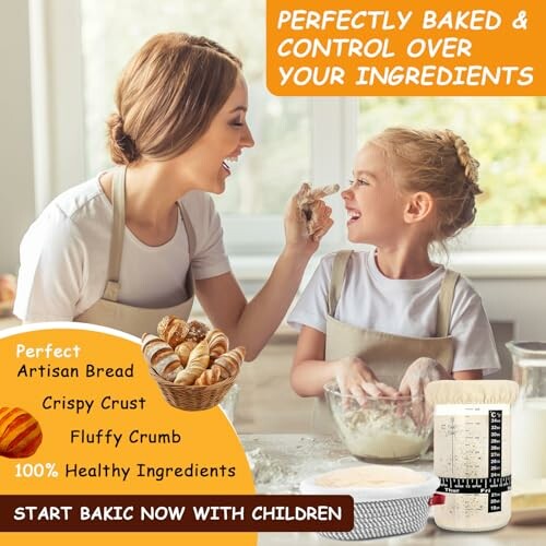 Mother and daughter baking together in kitchen, promoting baking with children.
