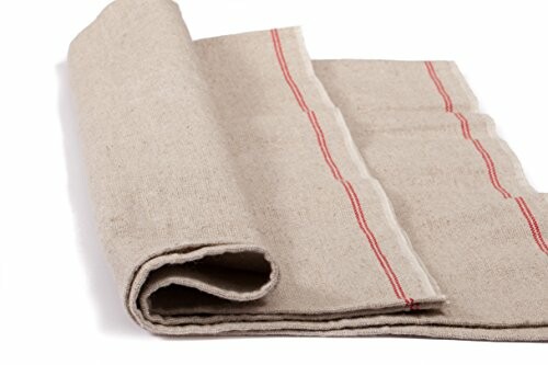 Rolled linen cloth with red stripes.