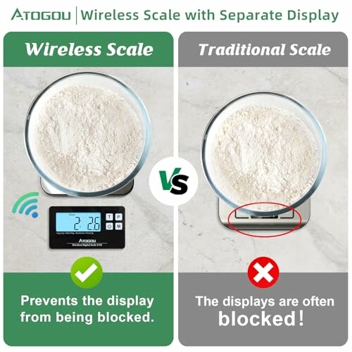 Comparison between wireless scale and traditional scale with separate display feature.