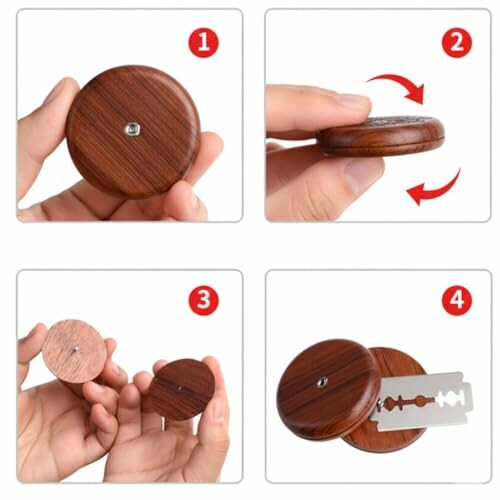 Wooden holder showing razor blade storage steps.